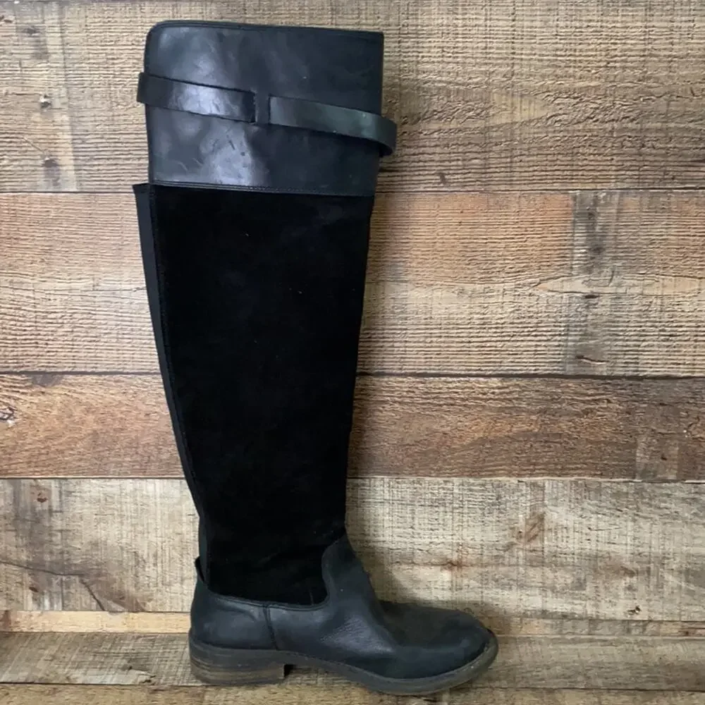 Lucky Brand Nivo Over The Knee Black Leather Suede Boots Size 8.5